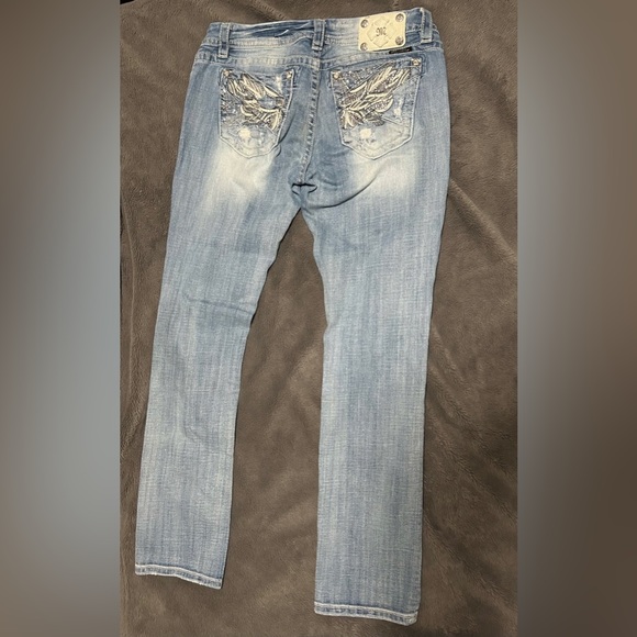 Miss Me Signature Straight Embellished Pocket Light Blue Denim Jeans 32 - Picture 4 of 6